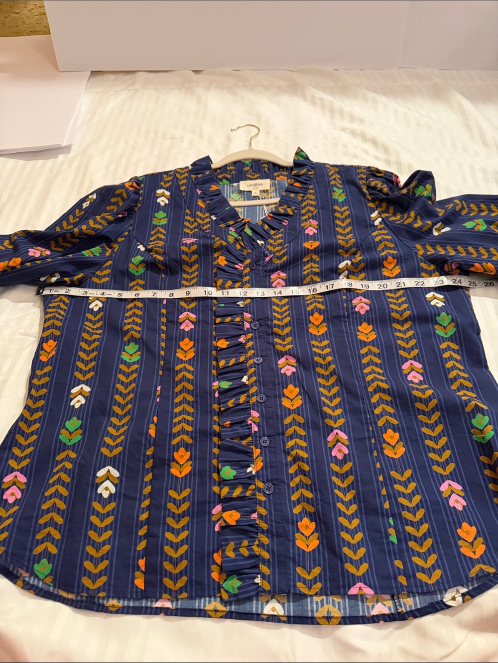 Umgee Navy Floral-Print Ruffle Front Blouse - Picture 7 of 15